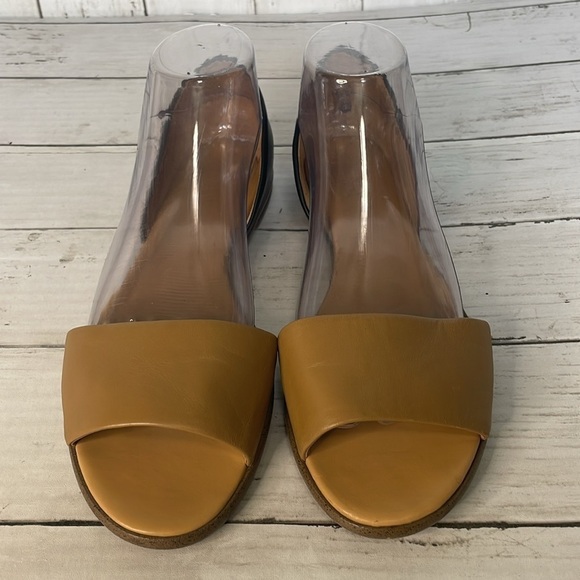 J Crew Morgan Leather D'orsay Black and Tan Color Block Peep Toe Flats Sandals - Picture 3 of 13